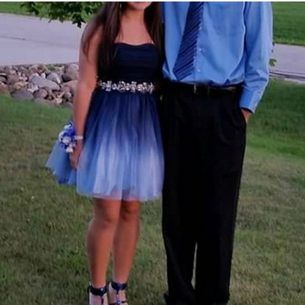 Blue Strapless Homecoming Dress
